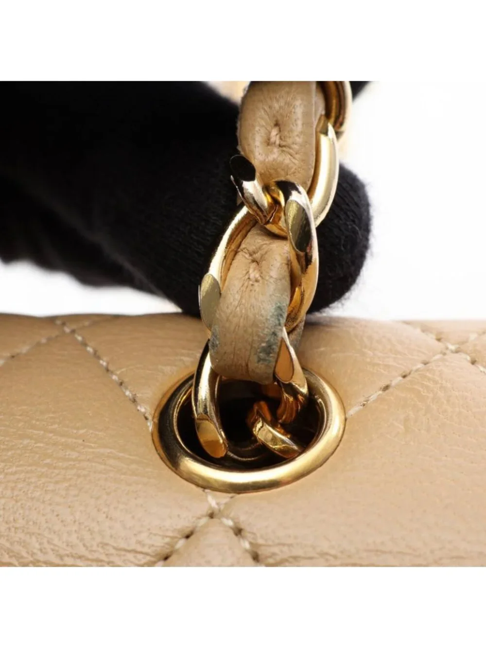 Chanel Shoulder Bag Mini Quilted Full Flap Beige Lambskin Chain